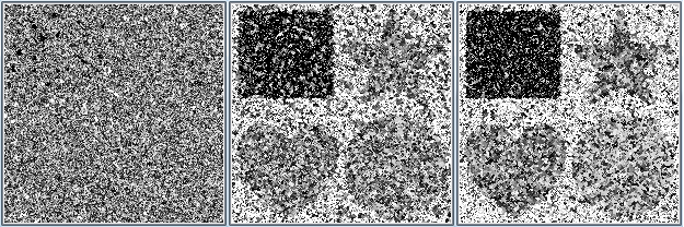 Image processed by simulated annealing and Potts model for $\beta \in \\{50, 100, 500\\}$ (from left to right).