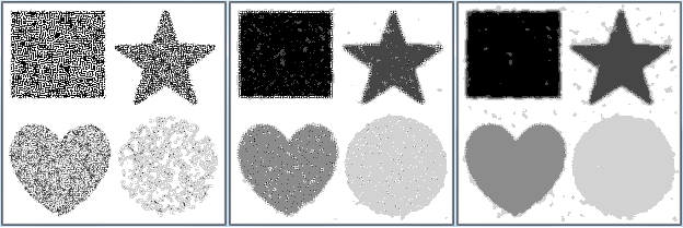 Image processed by ICM and Markovian Gaussian model with data attachment for $\beta \in \\{1, 10, 25\\}$ (from left to right).